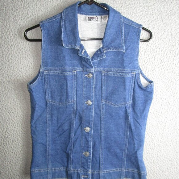 CHICO'S DESIGN WOMEN'S DENIM JEAN VEST BLUE SIZE 0 SMALL COTTON - Picture 1 of 3